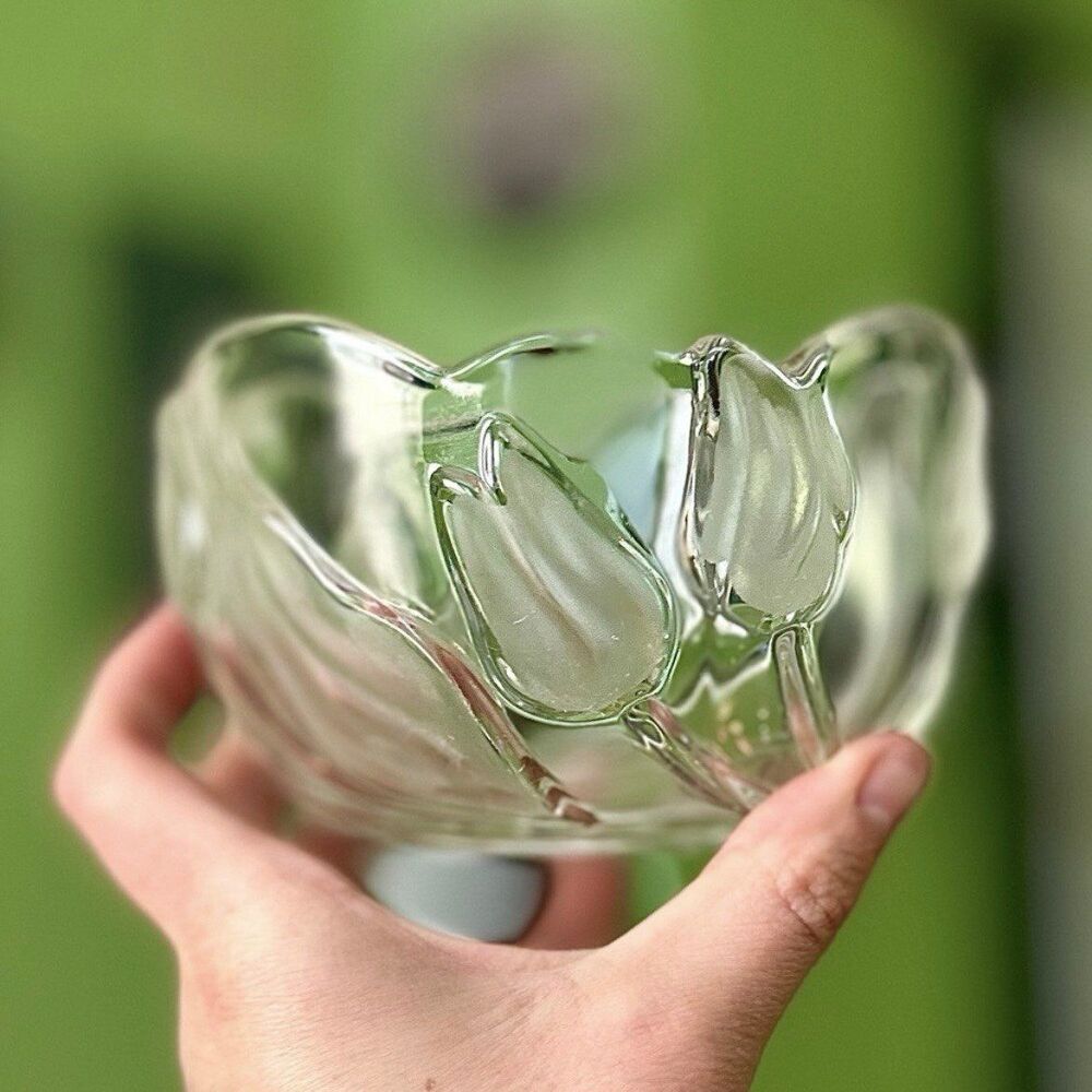 VTG Frosted Glass Tulip Flowers Bowl Dainty Elegant Glassware - Picture 3 of 9